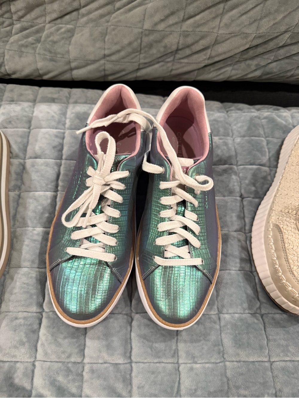 Cole Haan Iridescent Green Low-Top Sneakers with Pink Lining